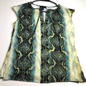 Worthington Snake-Print Blouse sleeveless Yellow Green